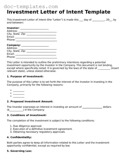 Official Investment Letter of Intent Document