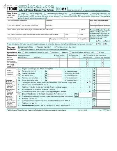 Download IRS 1040 Template
