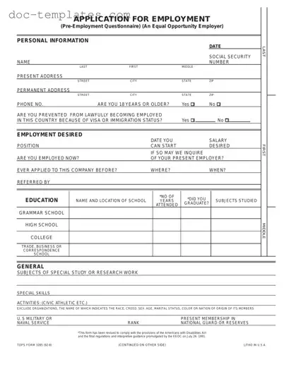 Download Employment Application Pdf Template