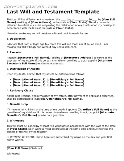 Official Last Will and Testament Document