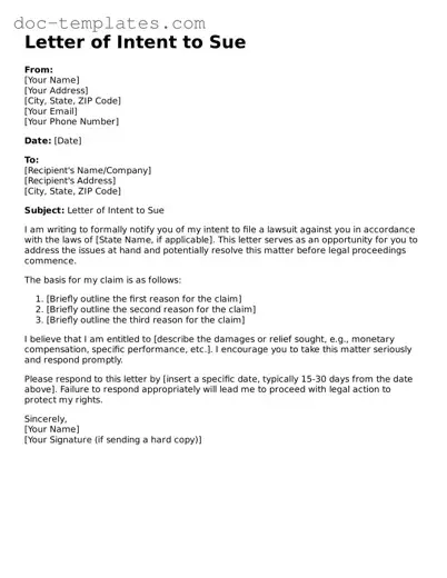 Official Letter of Intent to Sue Document