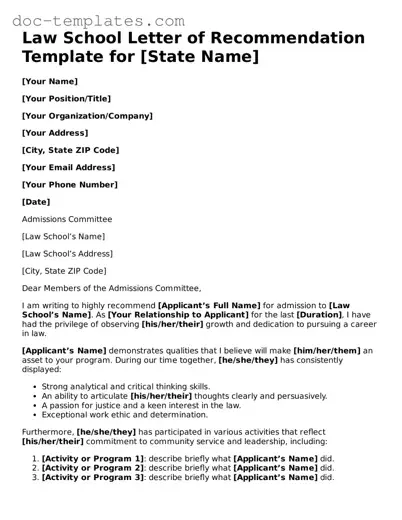 Official Law School Letter of Recommendation Document