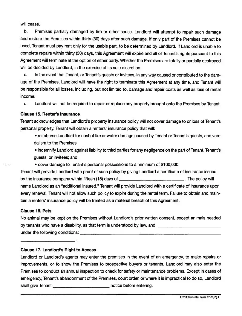 Free Lf310 Residential Lease Template - Simple PDF Form