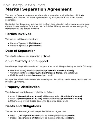 Official Marital Separation Agreement Document