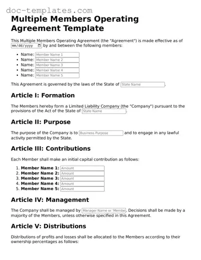 Official Multiple Members Operating Agreement Document
