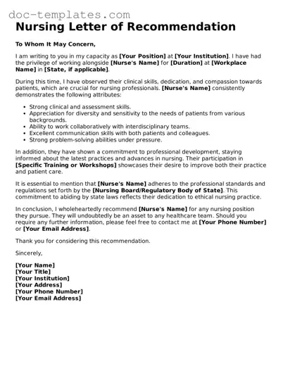 Official Nursing Letter of Recommendation Document
