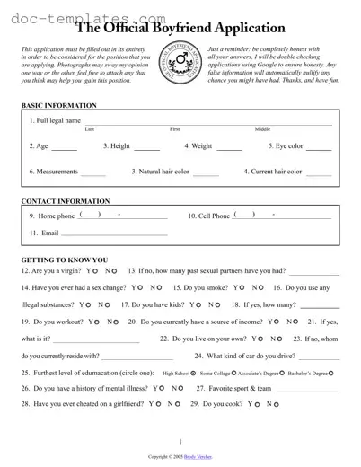 Download Boyfriend application form Template
