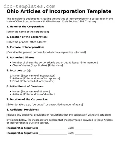 Legal  Articles of Incorporation Form for Ohio