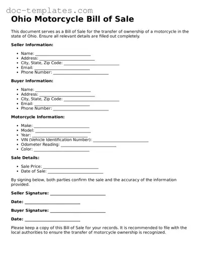 Legal  Motorcycle Bill of Sale Form for Ohio