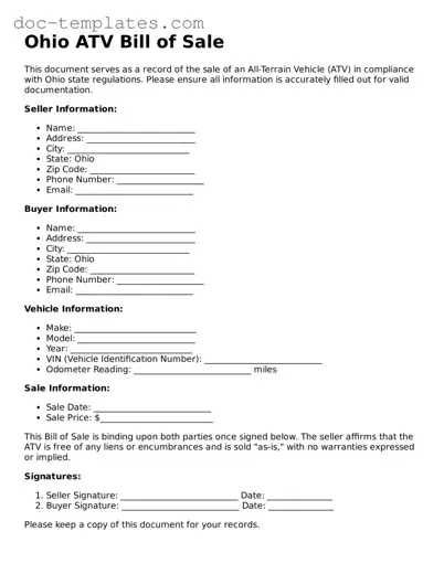 Legal  ATV Bill of Sale Form for Ohio