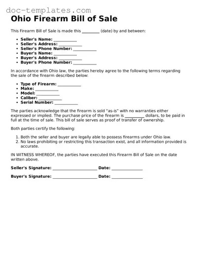 Legal  Firearm Bill of Sale Form for Ohio