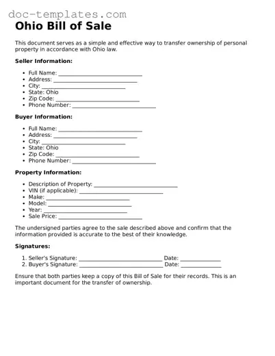 Legal  Bill of Sale Form for Ohio