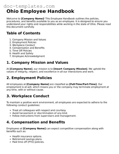 Legal  Employee Handbook Form for Ohio