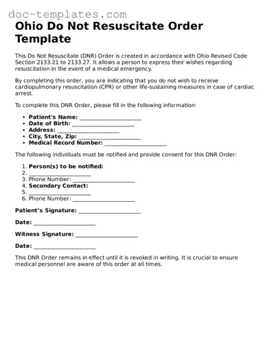 Legal  Do Not Resuscitate Order Form for Ohio
