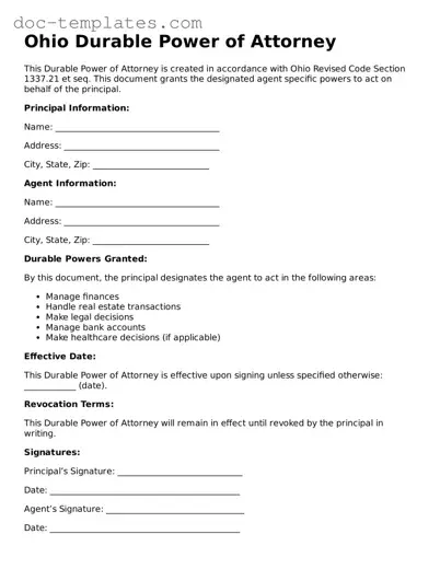 Legal  Durable Power of Attorney Form for Ohio
