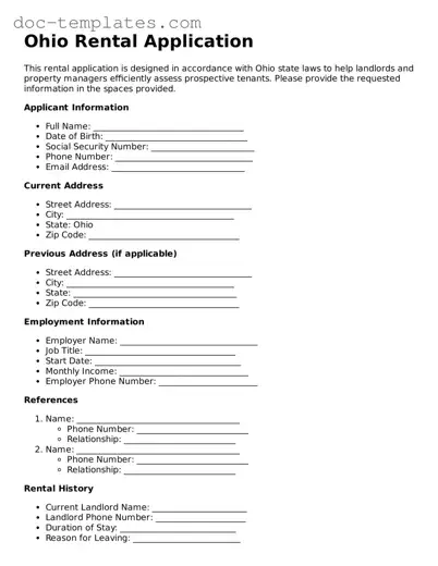 Legal  Rental Application Form for Ohio