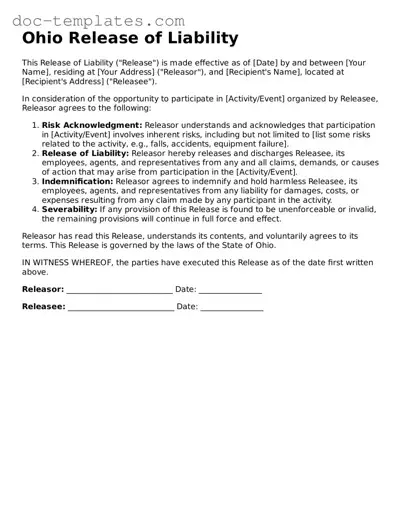 Legal  Release of Liability Form for Ohio