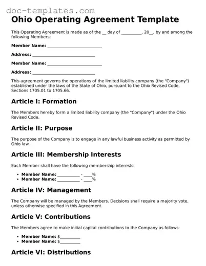 Legal  Operating Agreement Form for Ohio