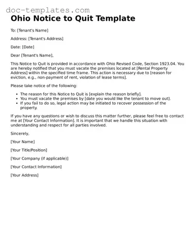 Legal  Notice to Quit Form for Ohio