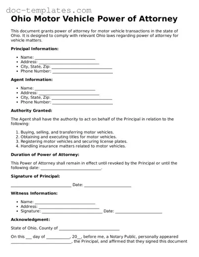 Legal  Motor Vehicle Power of Attorney Form for Ohio