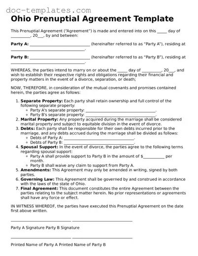 Legal  Prenuptial Agreement Form for Ohio
