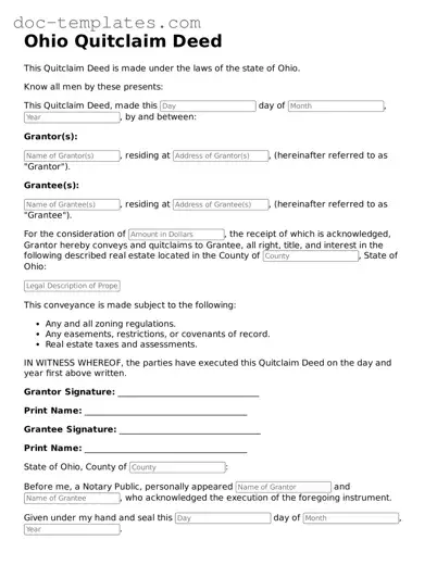 Legal  Quitclaim Deed Form for Ohio