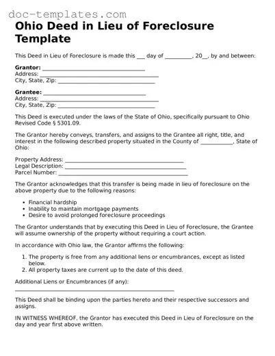 Legal  Deed in Lieu of Foreclosure Form for Ohio