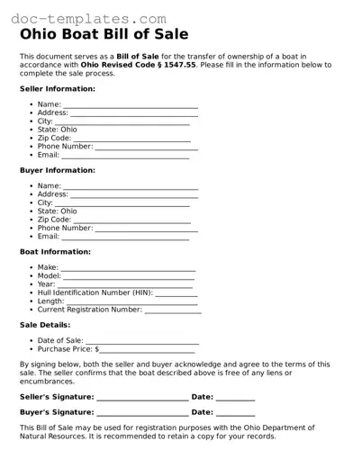 Legal  Boat Bill of Sale Form for Ohio