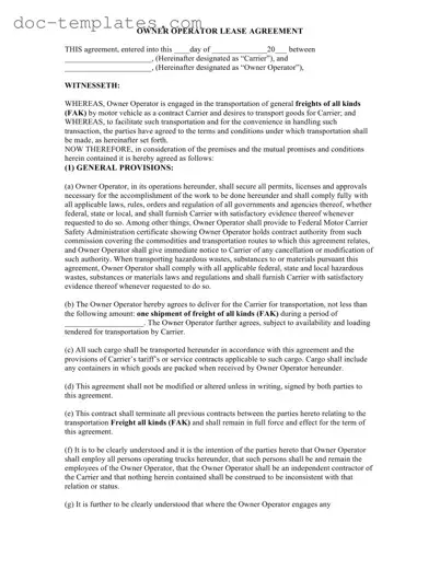 Download Owner Operator Lease Agreement Template