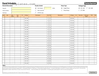 Download Electrical Panel Schedule Template