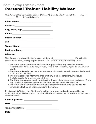 Official Personal Trainer Liability Waiver Document