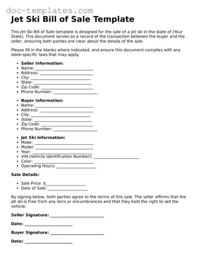 Official Jet Ski Bill of Sale Document