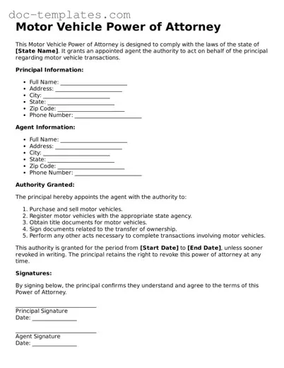 Official Motor Vehicle Power of Attorney Document