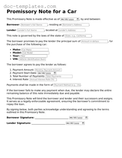 Official Promissory Note for a Car Document
