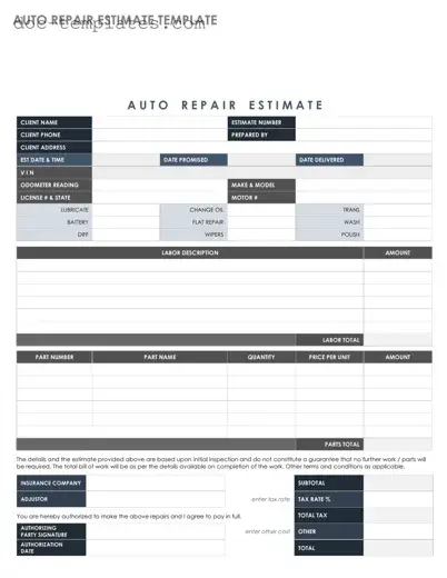 Download Auto Repair Estimate Template