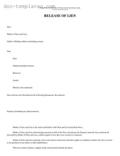 Download Release Of Lien Texas Template