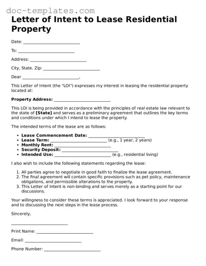 Official Letter of Intent to Lease Residential Property Document