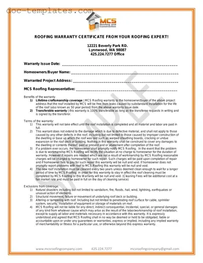 Download Roofing Warranty Certificate Template