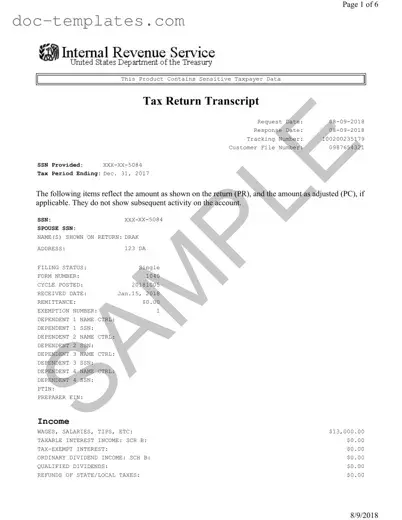 Download Sample Tax Return Transcript Template