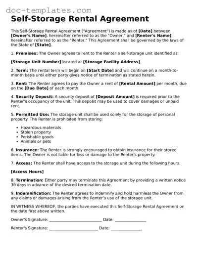 Official Self-Storage Rental Agreement Document