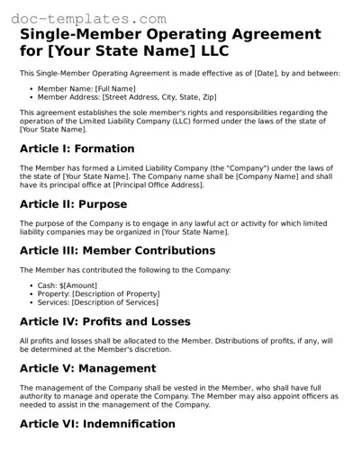 Official Single-Member Operating Agreement Document