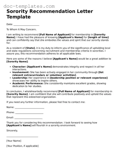 Official Sorority Recommendation Letter Document