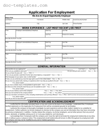 Download Spanish Application Employment Template
