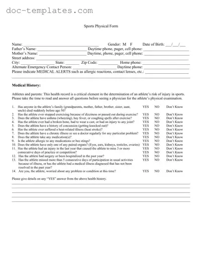 Download Sports Physical Template