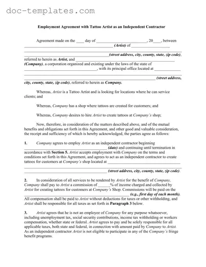 Download Tattoo Shop Artist Agreement Template