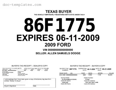 Download Texas Temporary Tag Template