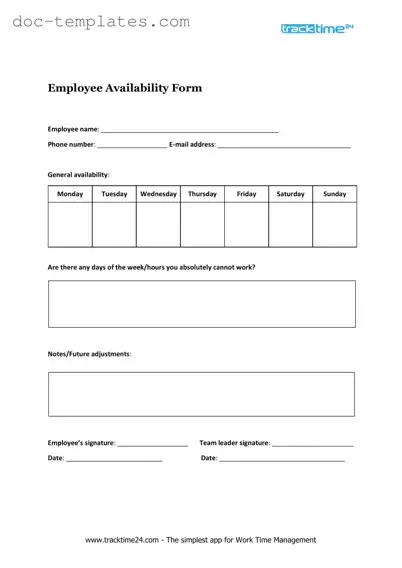 Download Employee Availability Template