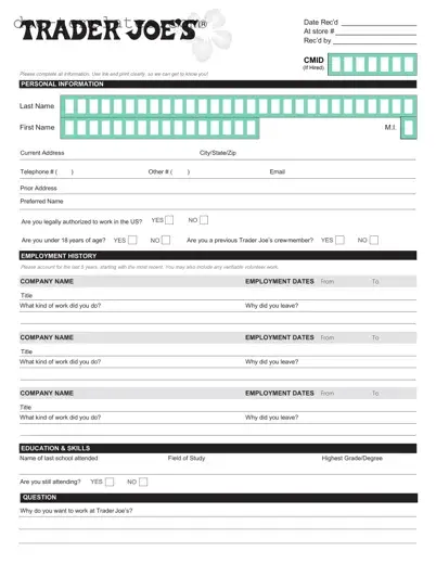 Download Trader Joe's application Template