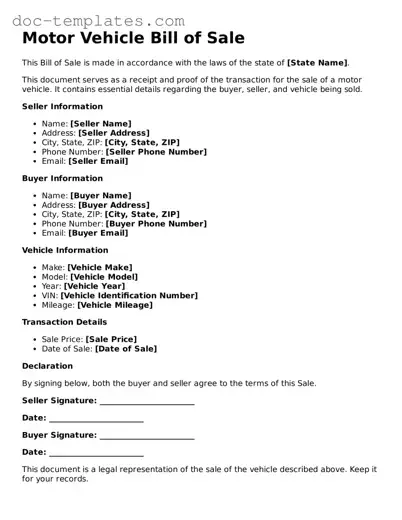 Official Motor Vehicle Bill of Sale Document