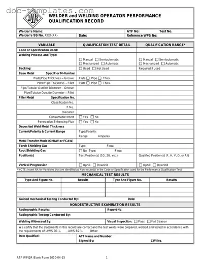 Download Welder Performance Qualification Record Template